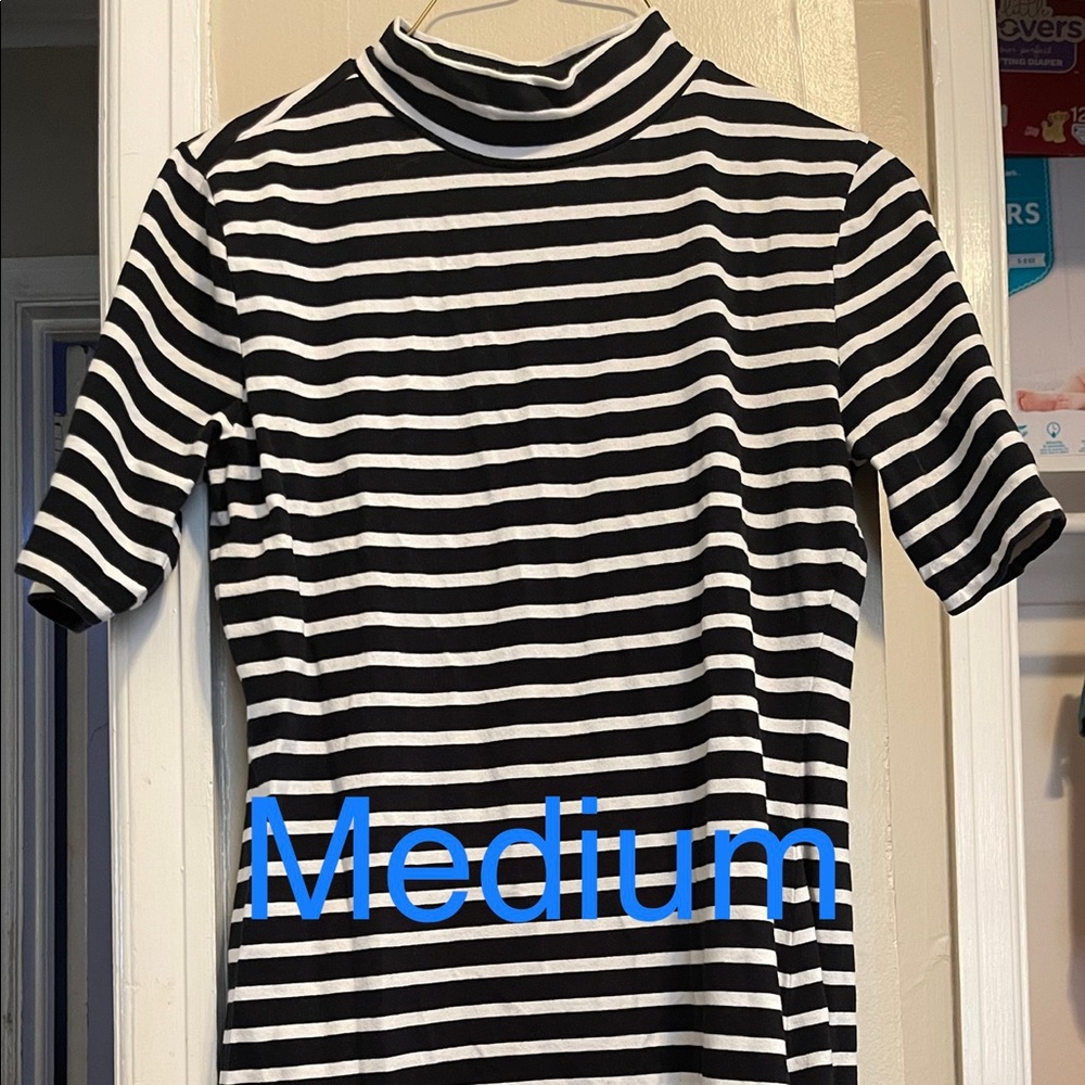 Medium half turtle neck midi dress , black with white strips gap factory